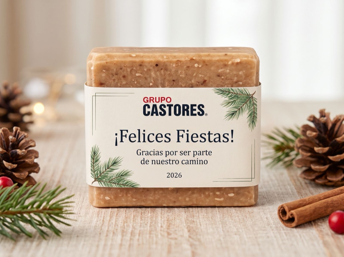 Jabón artesanal con cintillo corporativo de fin de año