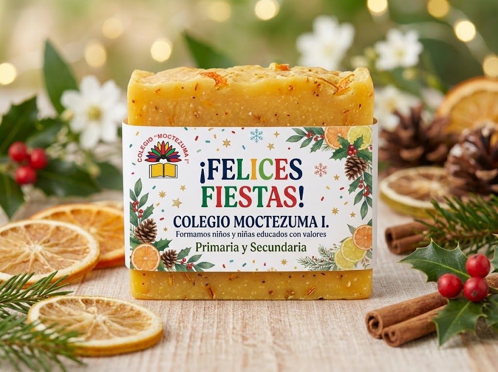 Jabón de cítricos con cintillo navideño de un colegio